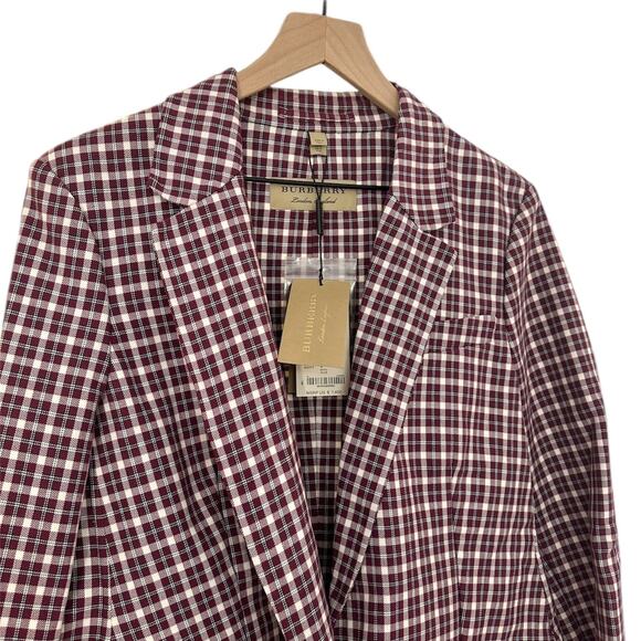 $1,450 BURBERRY NWT Purple Burgundy & White Plaid Blazer Jacket Coat – Size 10 - Picture 8 of 16